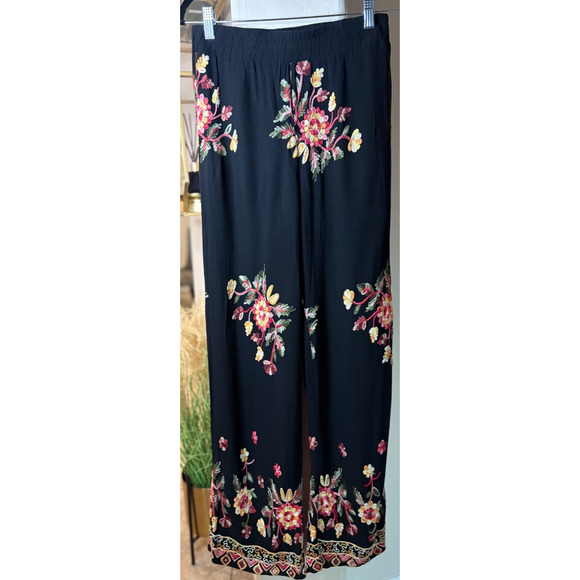 Liv Los Angeles Womens Embroidered Wide Leg High Rise Pants Floral Flower M 6-10 - Picture 2 of 6